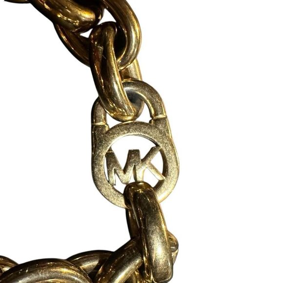 MICHAEL KORS Gold Plated Chain Link Bracelet MK Monogram Logo Bracelet Jewelry D - Picture 4 of 6